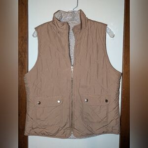 Tan Quilted Vest with Pockets Reversible